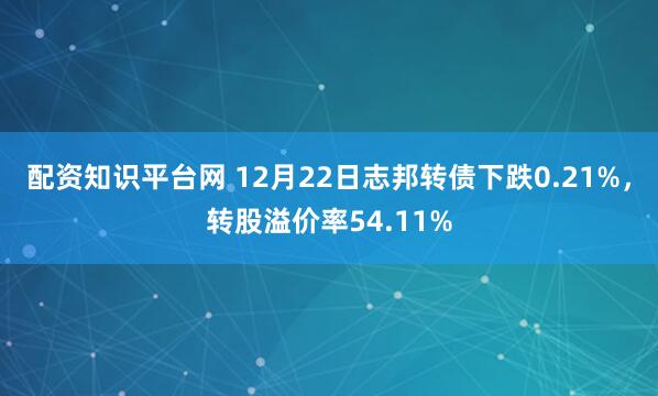 配资知识平台网 12月22日志邦转债下跌0.21%，转股溢价率54.11%